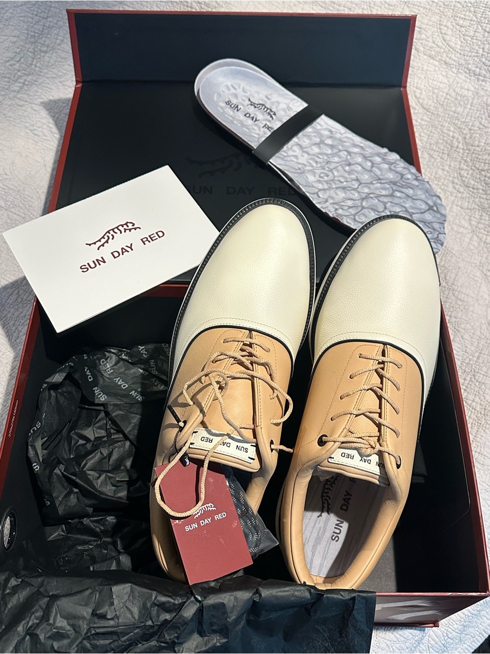 Sun Day Red Men’s Two-Tone Cream and Tan Leather Oxfords